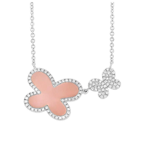 0.25 Ctw Diamond And 0.88 Ctw Pink Opal 14k White Gold Butterfly Necklace