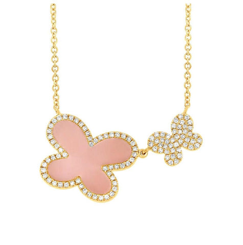 0.25 Ctw Diamond And 0.88 Ctw Pink Opal 14k Yellow Gold Butterfly Necklace