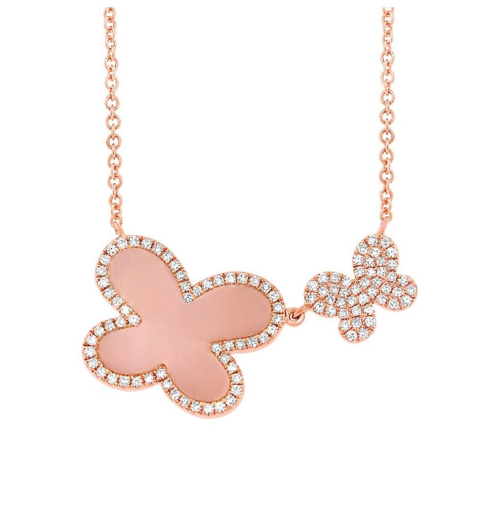 0.25 Ctw Diamond And 0.88 Ctw Pink Opal 14k Rose Gold Butterfly Necklace