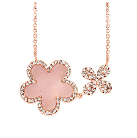 0.23 Ctw Diamond And 0.90 Ctw Pink Opal 14k Rose Gold Flower Necklace