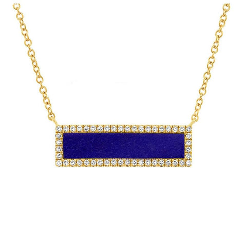 0.15 Ctw Diamond And 0.67 Ctw Lapis 14k Yellow Gold Bar Necklace