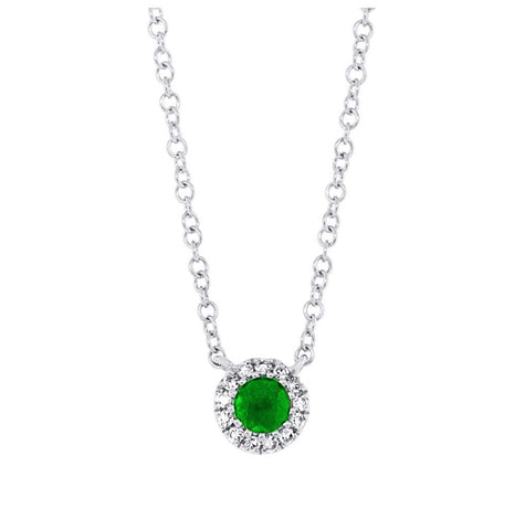 0.04 Ctw Diamond And 0.11 Ctw Green Garnet 14k White Gold Diamond Necklace