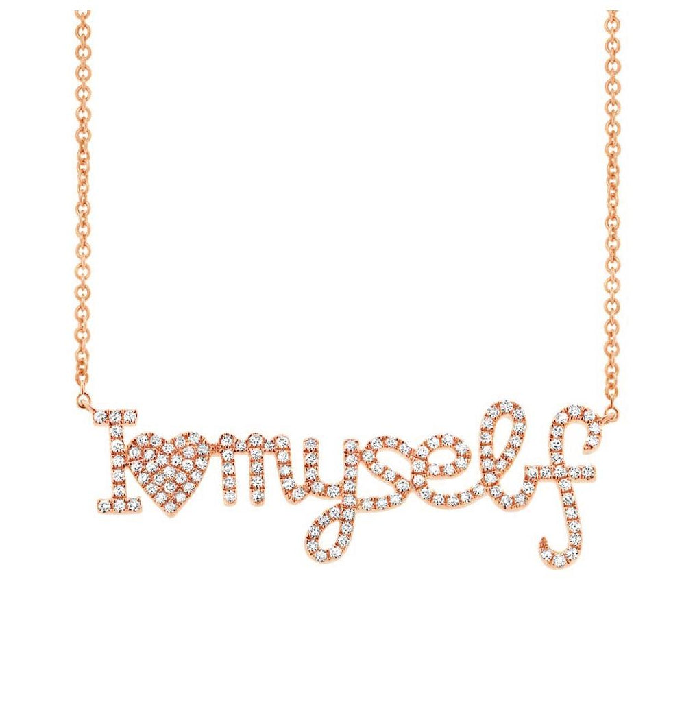 0.36 Ctw 14k Rose Gold Diamond "i Love Myself" Necklace