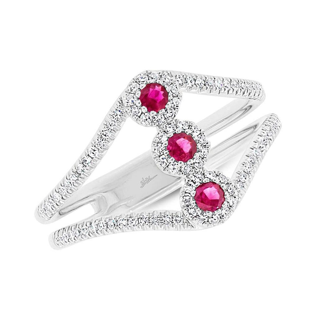 0.24 Ctw Diamond And 0.18 Ctw Ruby 14k White Gold Womens Ring