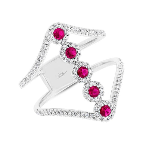 0.31 Ctw Diamond And 0.26 Ctw Ruby 14k White Gold Womens Ring