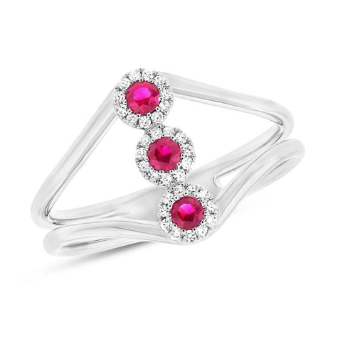 0.10 Ctw Diamond And 0.18 Ctw Ruby 14k White Gold Womens Ring