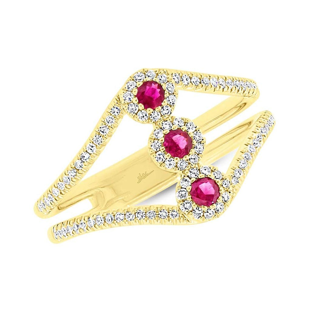 0.24 Ctw Diamond And 0.18 Ctw Ruby 14k Yellow Gold Womens Ring