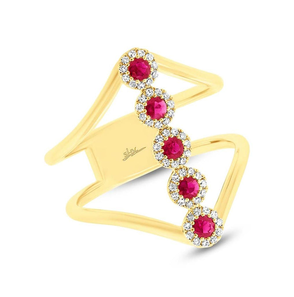 0.16 Ctw Diamond And 0.26 Ctw Ruby 14k Yellow Gold Womens Ring