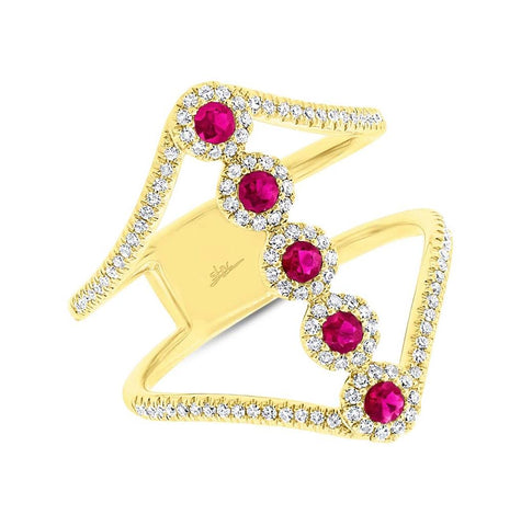 0.31 Ctw Diamond And 0.26 Ctw Ruby 14k Yellow Gold Womens Ring