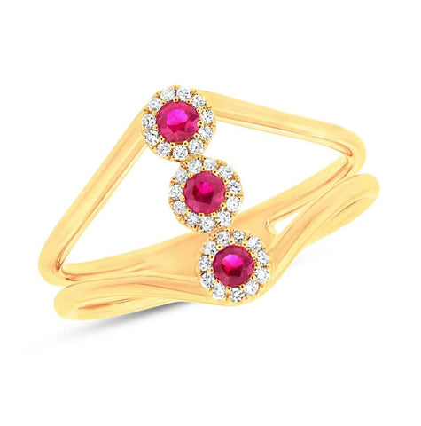 0.10 Ctw Diamond And 0.18 Ctw Ruby 14k Yellow Gold Womens Ring