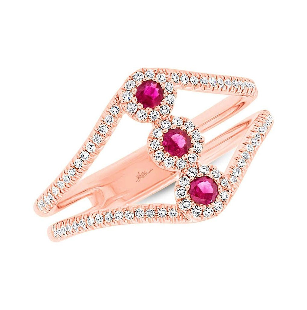 0.24 Ctw Diamond And 0.18 Ctw Ruby 14k Rose Gold Womens Ring