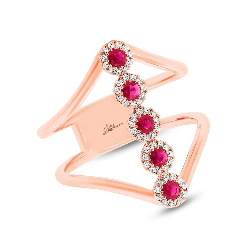 0.16 Ctw Diamond And 0.26 Ctw Ruby 14k Rose Gold Womens Ring