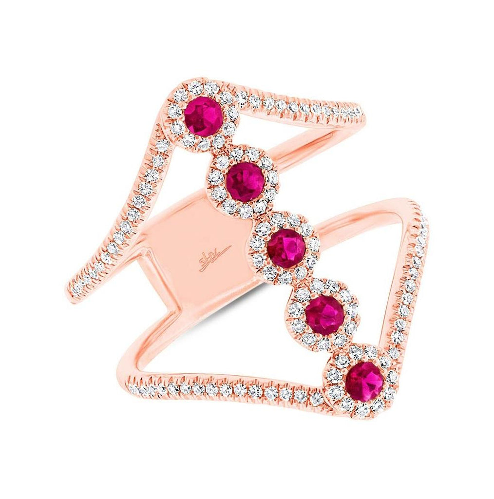 0.31 Ctw Diamond And 0.26 Ctw Ruby 14k Rose Gold Womens Ring