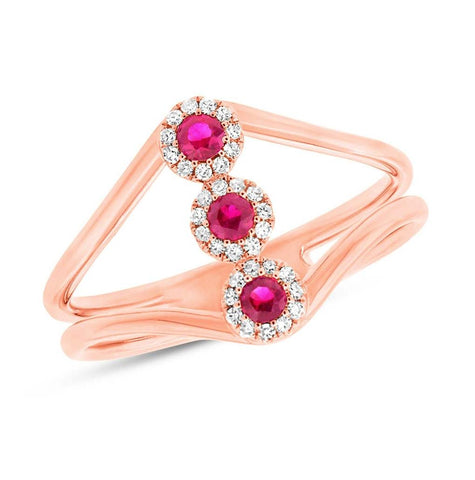 0.10 Ctw Diamond And 0.18 Ctw Ruby 14k Rose Gold Womens Ring