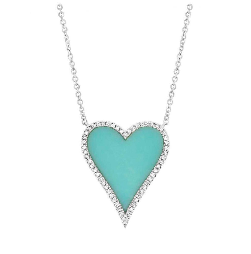 0.13 Ctw Diamond And 1.80 Ctw Turquoise 14k White Gold Heart Necklace