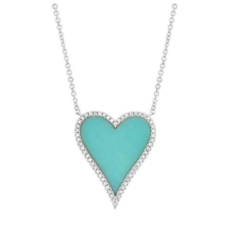 0.13 Ctw Diamond And 1.80 Ctw Turquoise 14k White Gold Heart Necklace