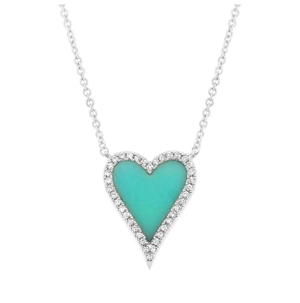 0.09 Ctw Diamond And 0.69 Ctw Turquoise 14k White Gold Heart Necklace