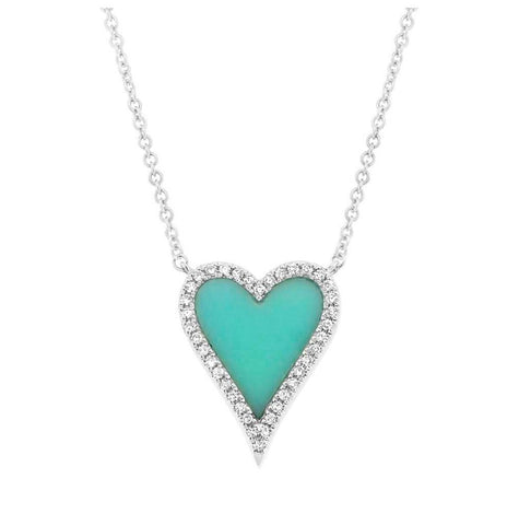 0.09 Ctw Diamond And 0.69 Ctw Turquoise 14k White Gold Heart Necklace