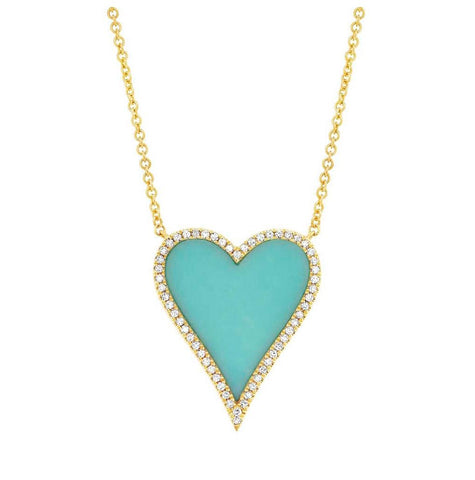 0.13 Ctw Diamond And 1.80 Ctw Turquoise 14k Yellow Gold Heart Necklace