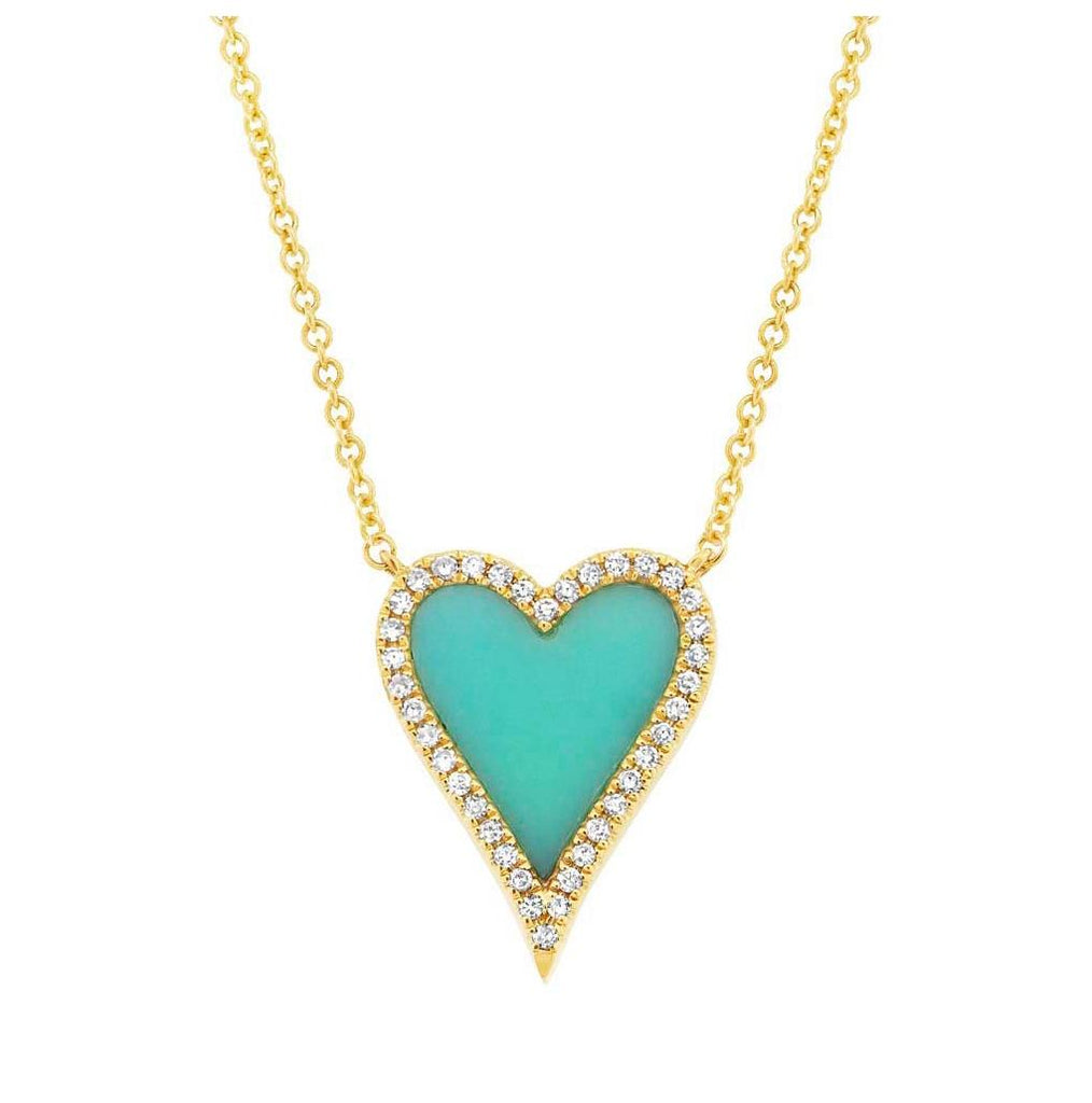 0.09 Ctw Diamond And 0.69 Ctw Turquoise 14k Yellow Gold Heart Necklace