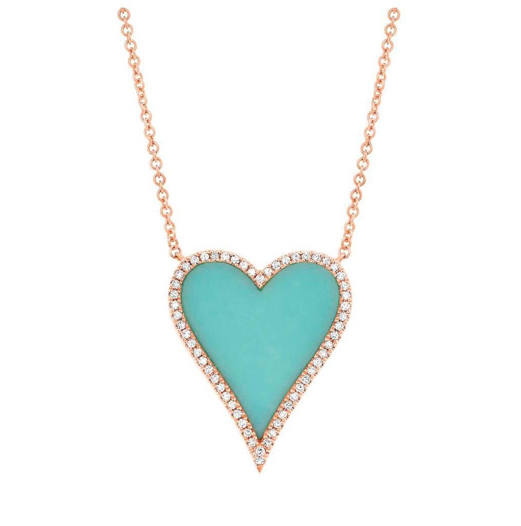 0.13 Ctw Diamond And 1.80 Ctw Turquoise 14k Rose Gold Heart Necklace