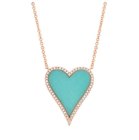 0.13 Ctw Diamond And 1.80 Ctw Turquoise 14k Rose Gold Heart Necklace