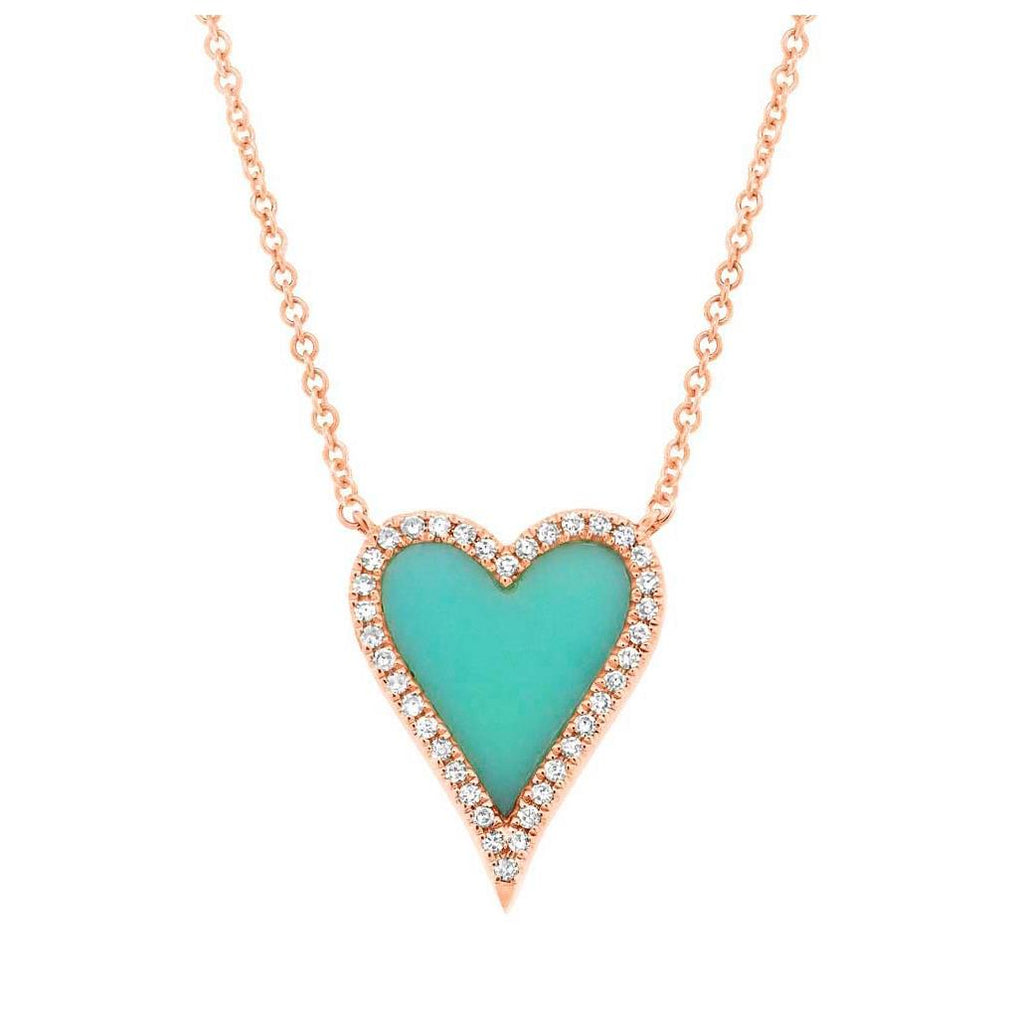 0.09 Ctw Diamond And 0.69 Ctw Turquoise 14k Rose Gold Heart Necklace