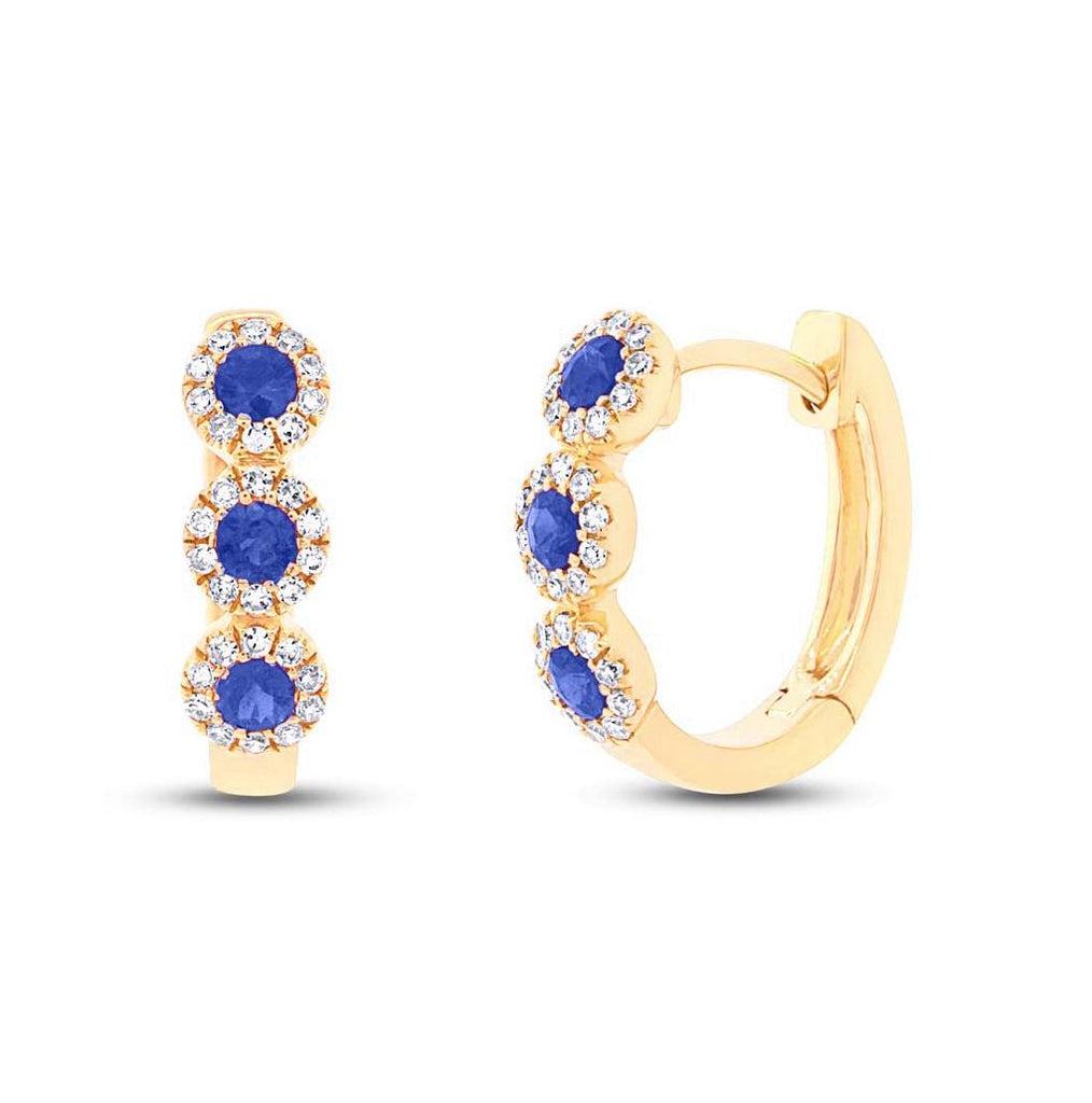 0.15 Ctw Diamond And 0.30 Ctw Blue Sapphire 14k Yellow Gold Huggie Earring