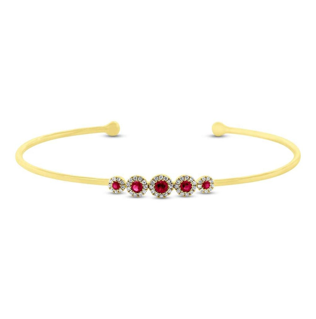 0.14 Ctw Diamond And 0.28 Ctw Ruby 14k Yellow Gold Bangle Bracelet