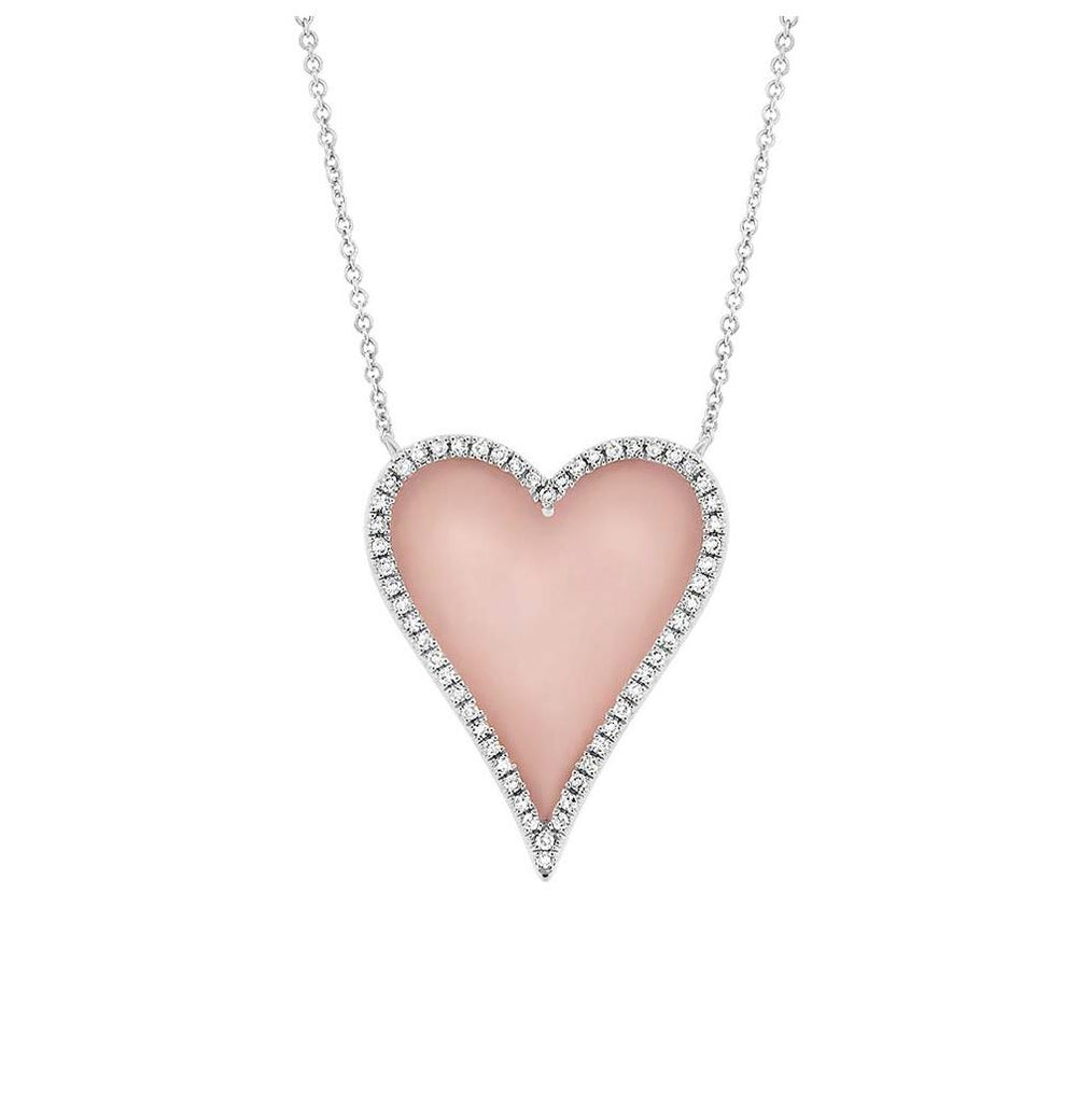 0.13 Ctw Diamond And 1.50 Ctw Pink Opal 14k White Gold Heart Necklace