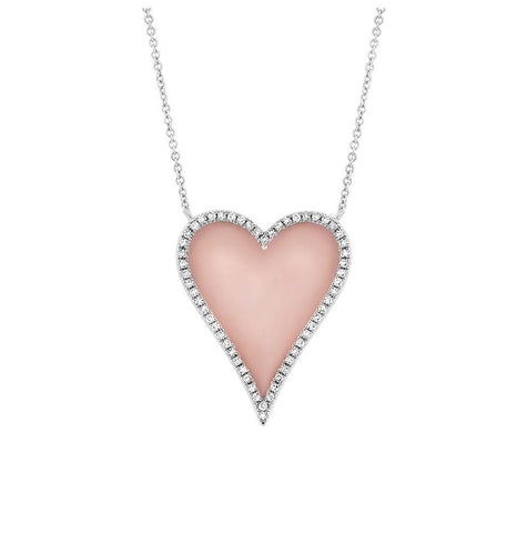 0.13 Ctw Diamond And 1.50 Ctw Pink Opal 14k White Gold Heart Necklace