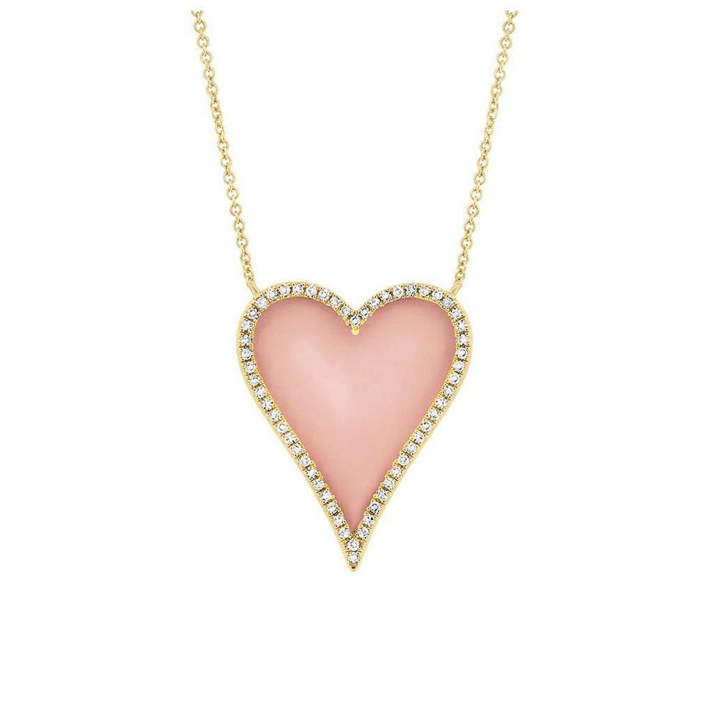 0.13 Ctw Diamond And 1.50 Ctw Pink Opal 14k Yellow Gold Heart Necklace