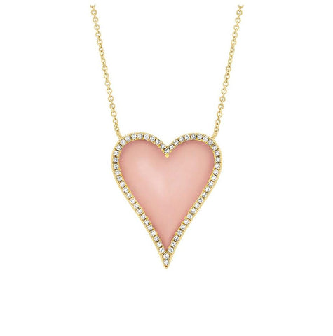 0.13 Ctw Diamond And 1.50 Ctw Pink Opal 14k Yellow Gold Heart Necklace