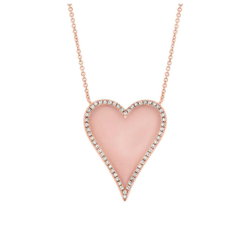 0.13 Ctw Diamond And 1.50 Ctw Pink Opal 14k Rose Gold Heart Necklace