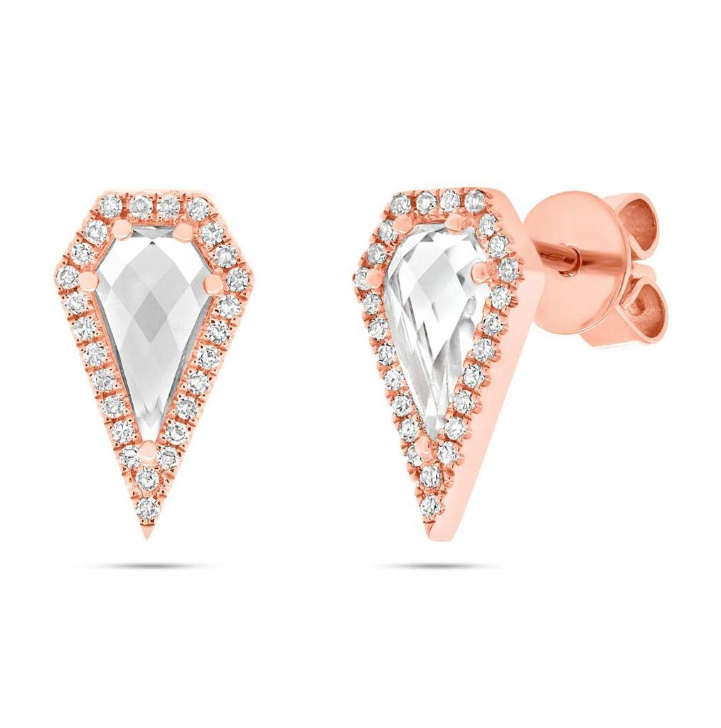 0.12 Ctw Diamond And 1.20 Ctw White Topaz 14k Rose Gold Earring