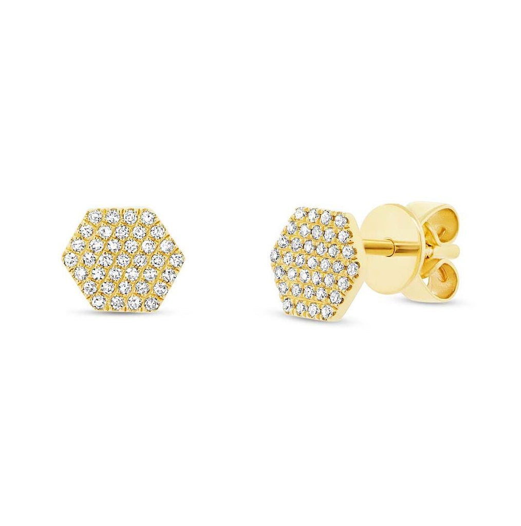 0.15 Ctw 14k Yellow Gold Diamond Hexagon Stud Earring