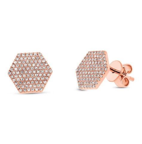 0.34 Ctw 14k Rose Gold Diamond Hexagon Stud Earring