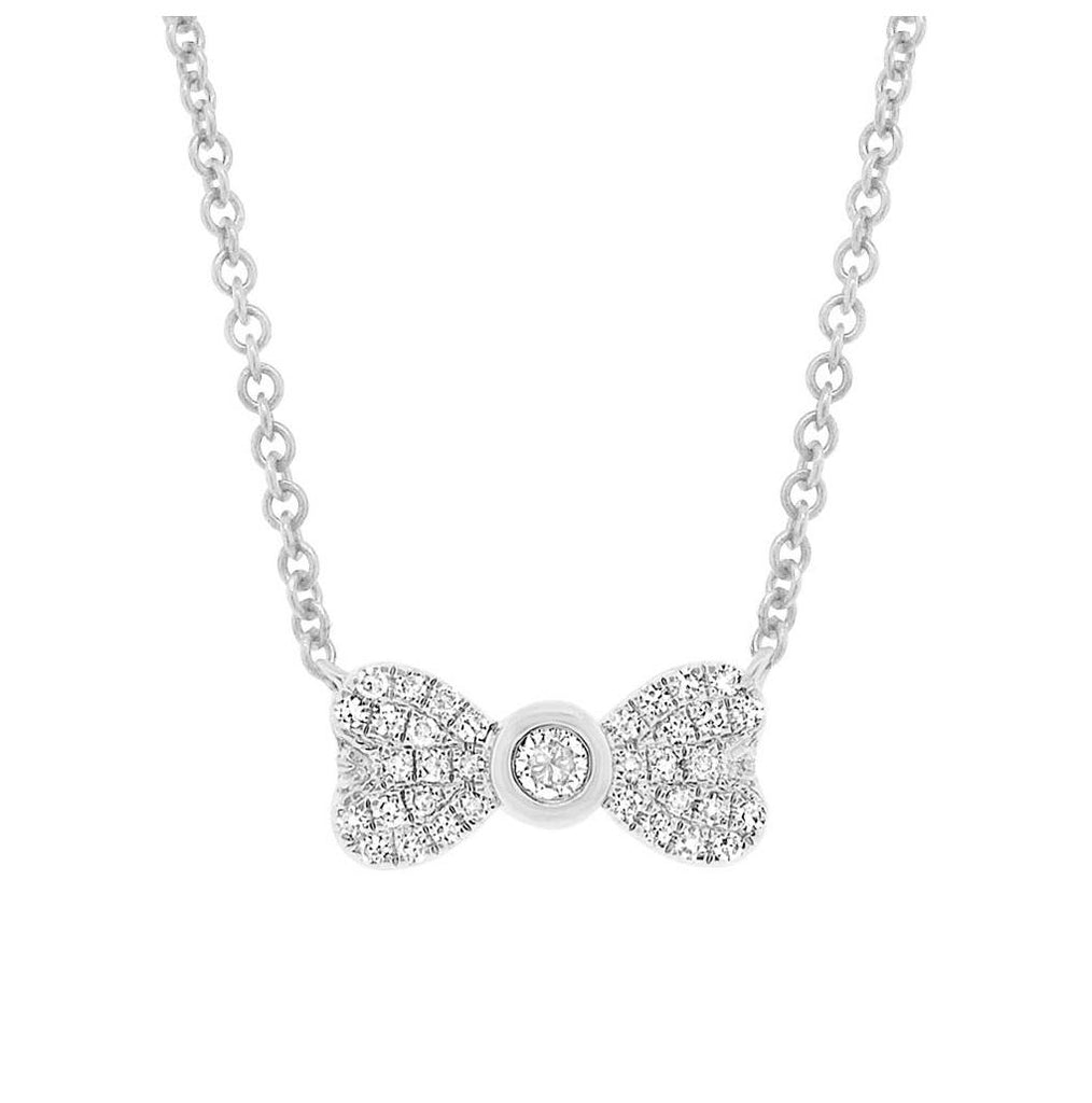 0.11 Ctw 14k White Gold Diamond Bow Necklace