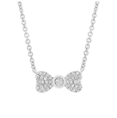 0.11 Ctw 14k White Gold Diamond Bow Necklace