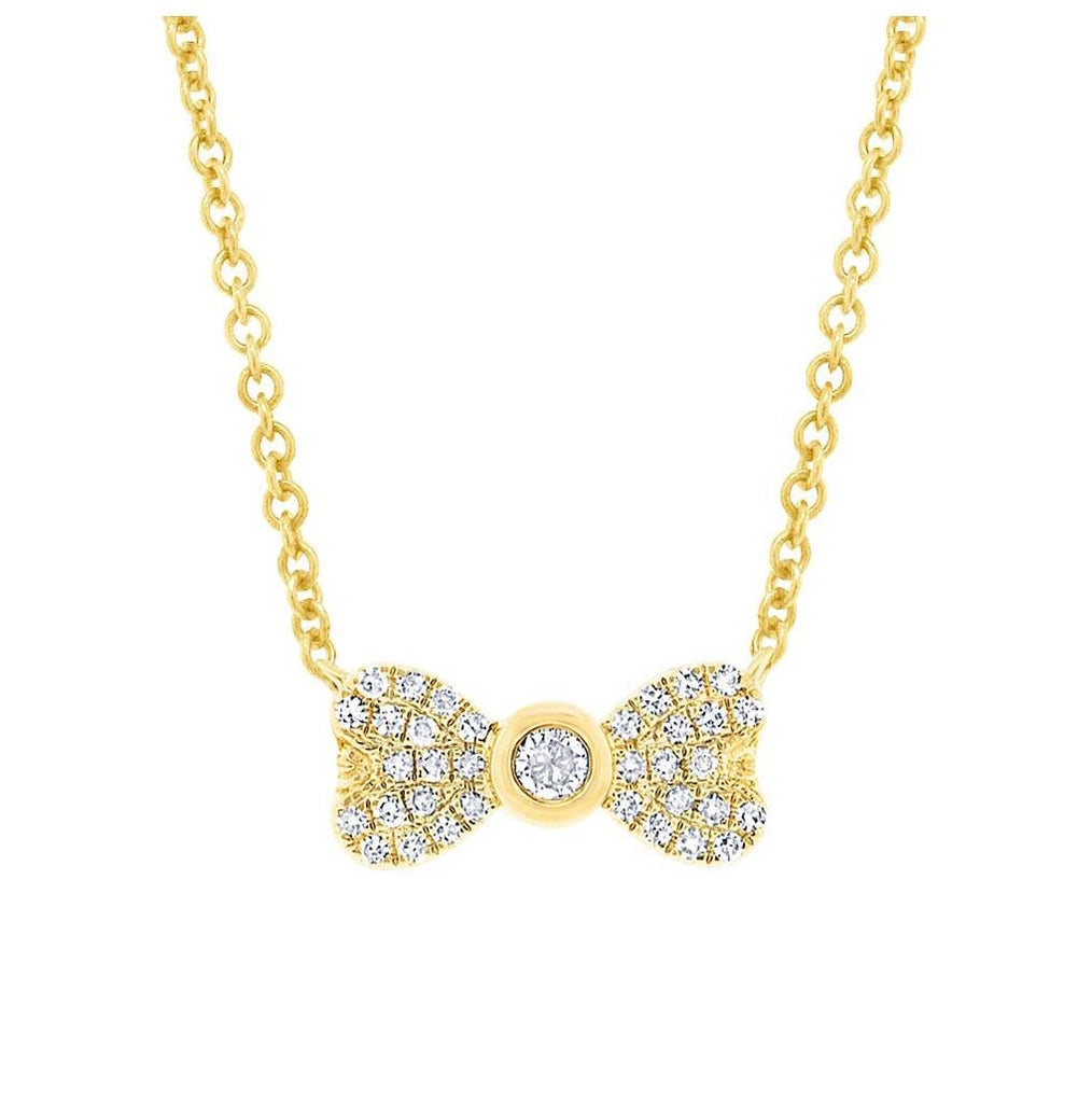 0.11 Ctw 14k Yellow Gold Diamond Bow Necklace