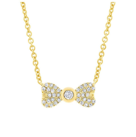 0.11 Ctw 14k Yellow Gold Diamond Bow Necklace