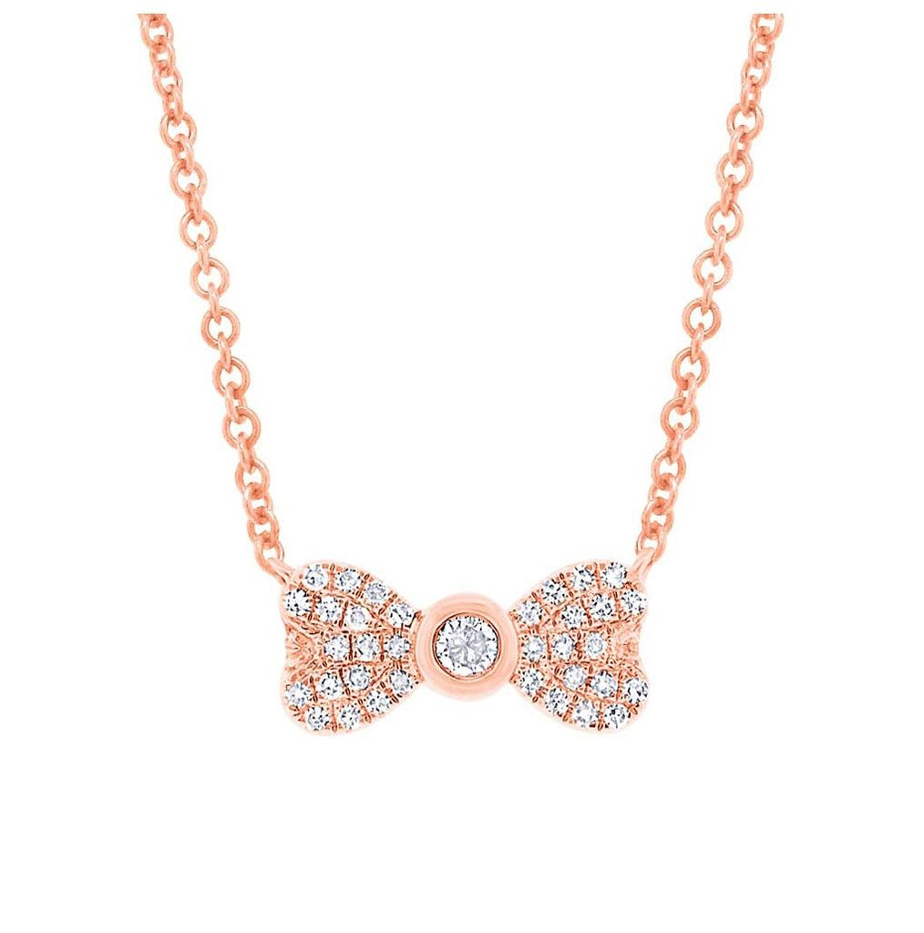 0.11 Ctw 14k Rose Gold Diamond Bow Necklace