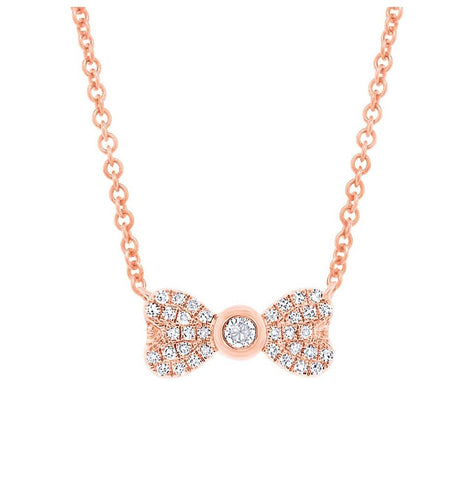 0.11 Ctw 14k Rose Gold Diamond Bow Necklace