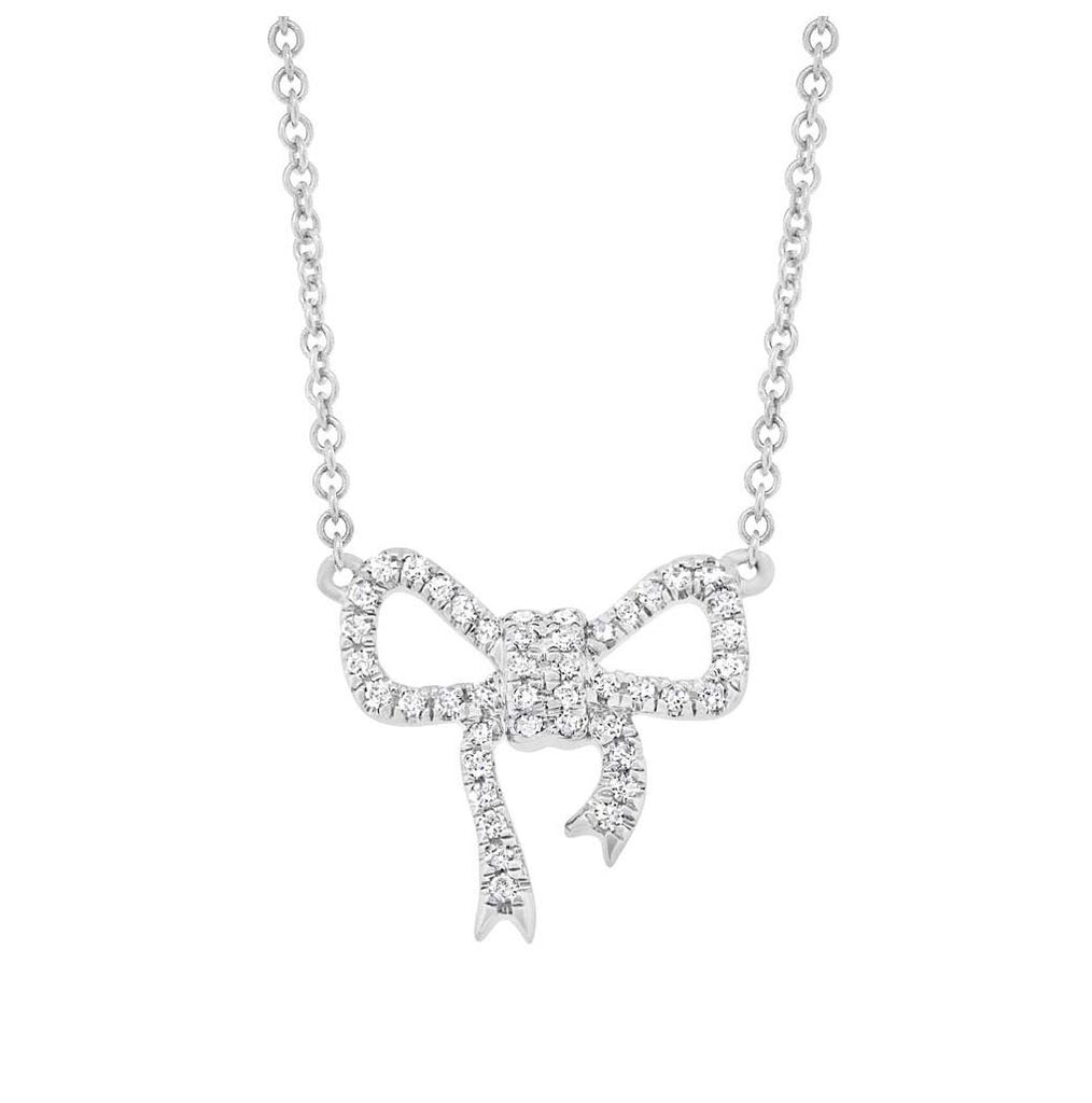 0.11 Ctw 14k White Gold Diamond Bow Necklace