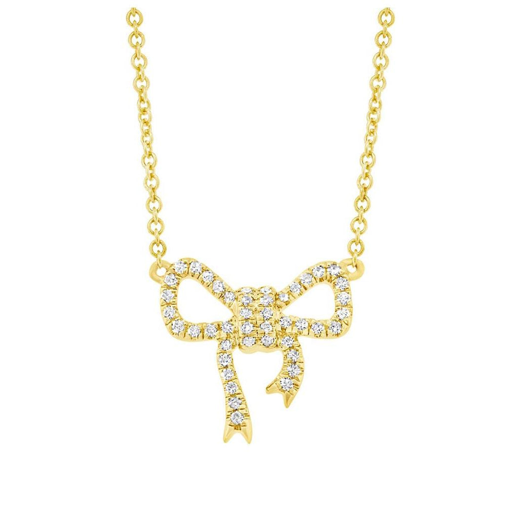 0.11 Ctw 14k Yellow Gold Diamond Bow Necklace