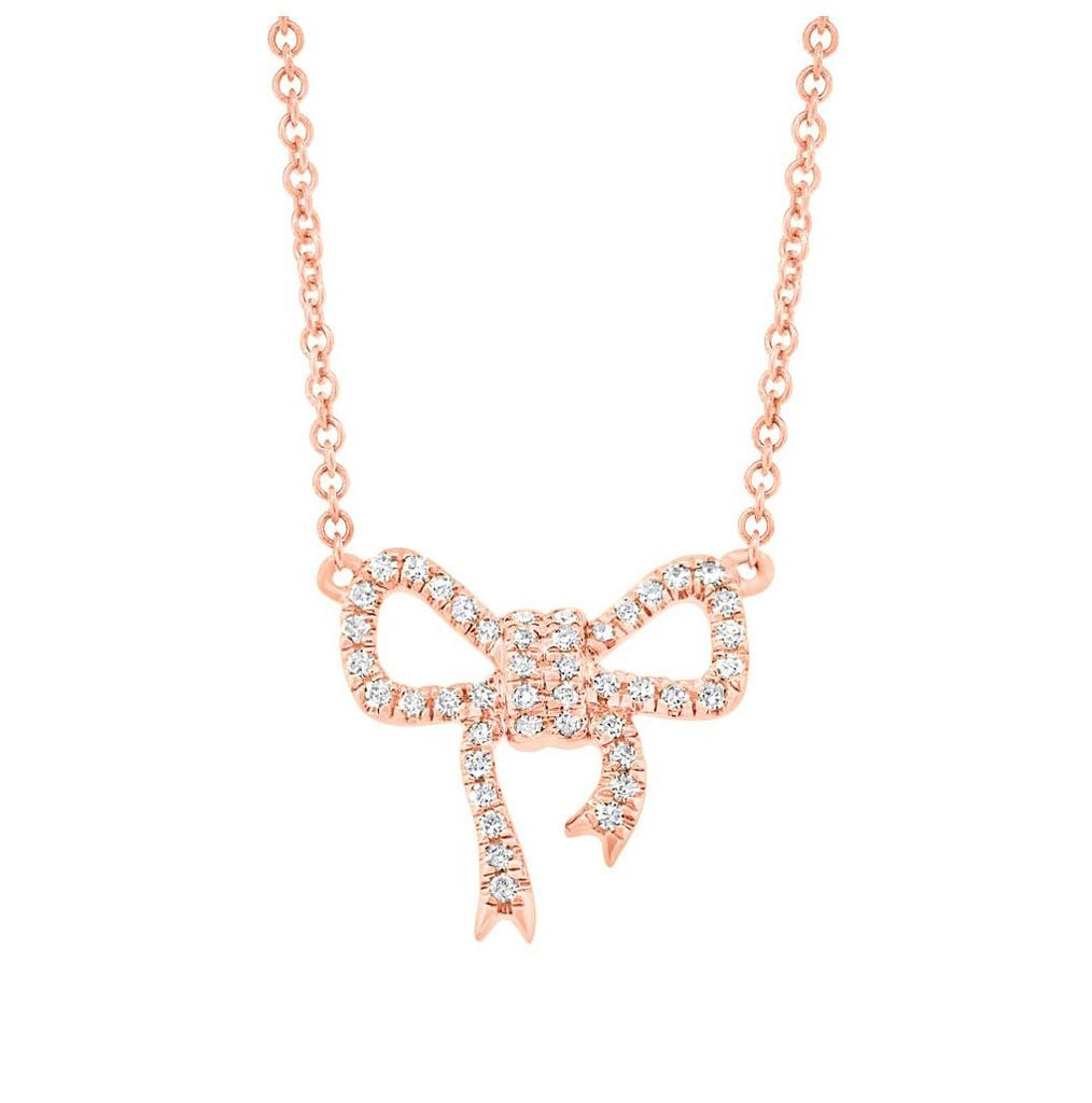 0.11 Ctw 14k Rose Gold Diamond Bow Necklace