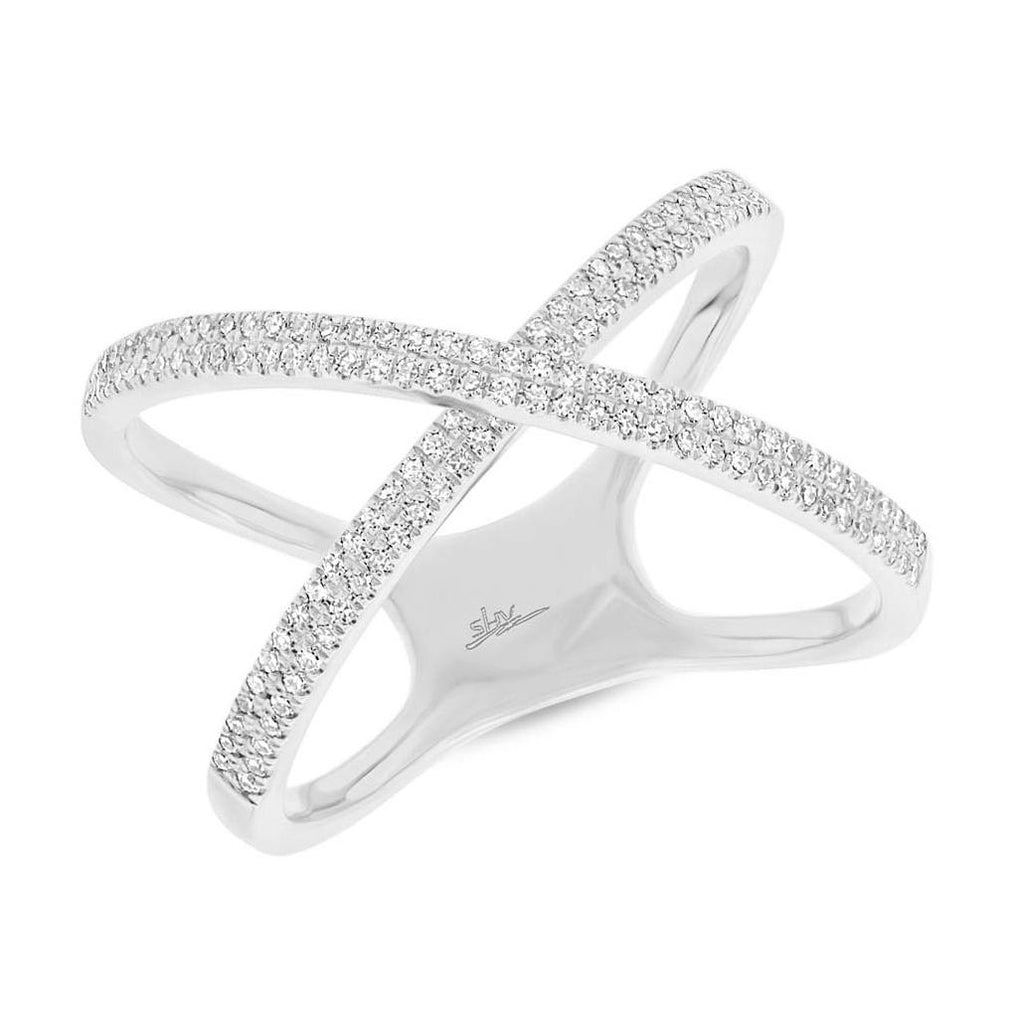 0.32 Ctw 14k White Gold Diamond Womens X Ring