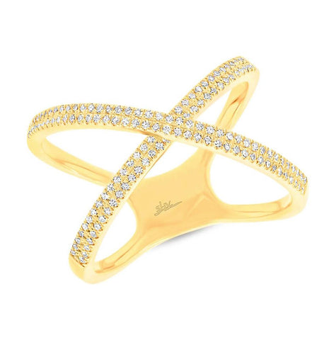 0.32 Ctw 14k Yellow Gold Diamond Womens X Ring