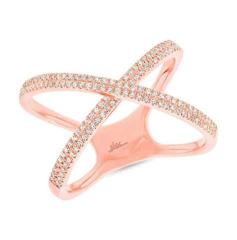 0.32 Ctw 14k Rose Gold Diamond Womens X Ring