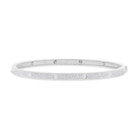 0.83 Ctw 14k White Gold Diamond Pave Bangle Bracelet